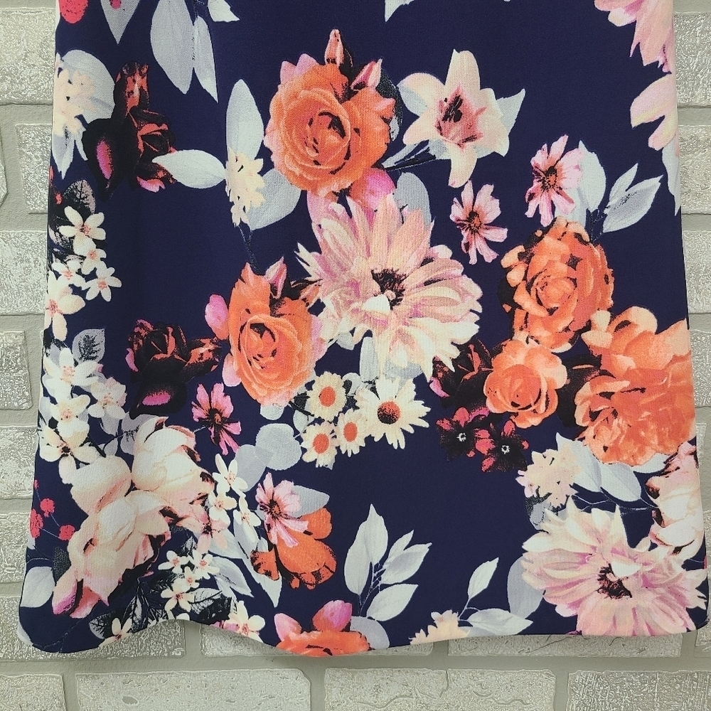 Eliza J Blue Pink Floral Short Sleeve Dress Size 4 - Picture 4 of 9